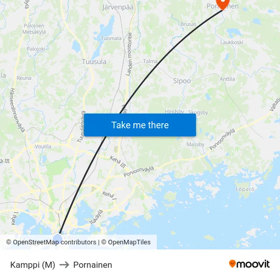 Kamppi (M) to Pornainen map