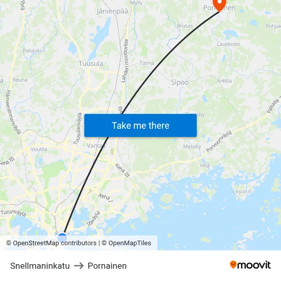 Snellmaninkatu to Pornainen map
