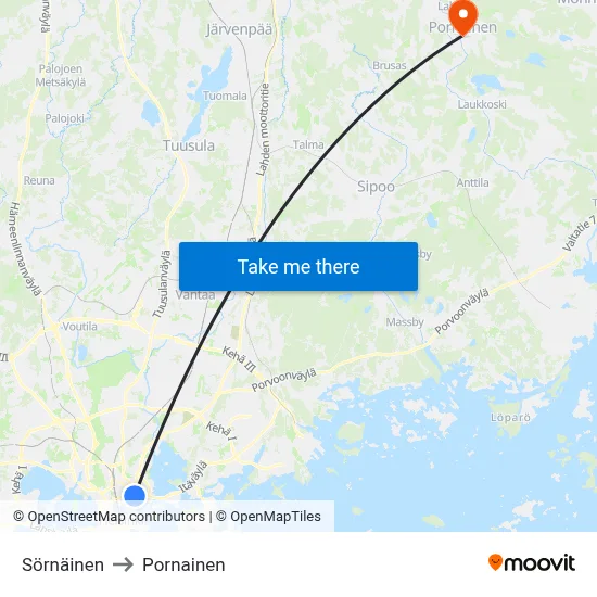 Sornainen to Pornainen map