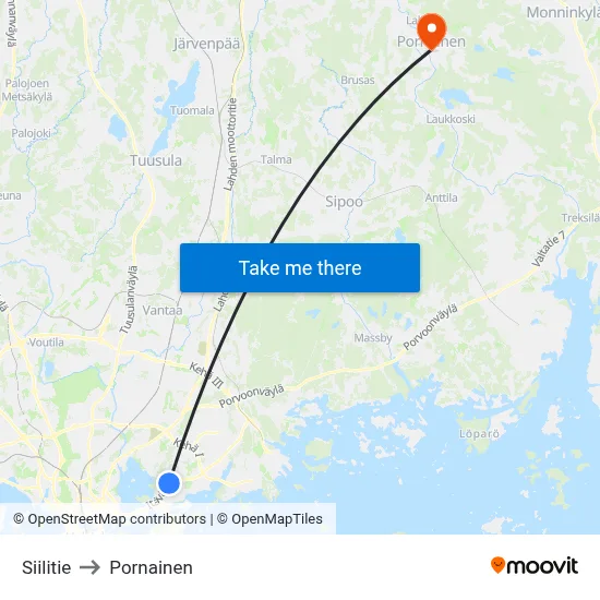 Siilitie to Pornainen map