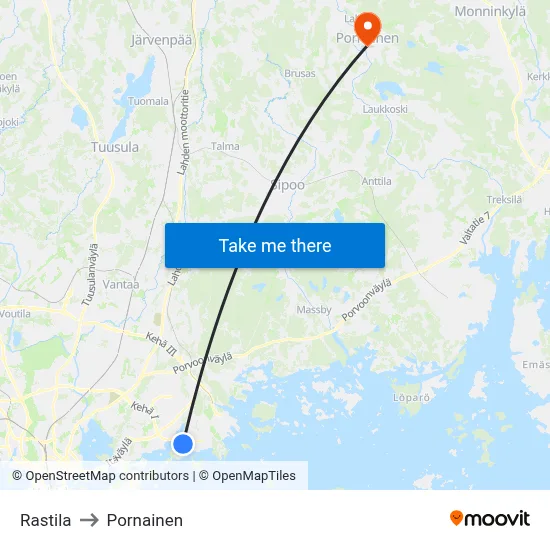 Rastila to Pornainen map