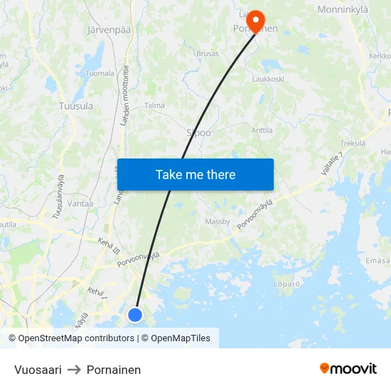 Vuosaari to Pornainen map