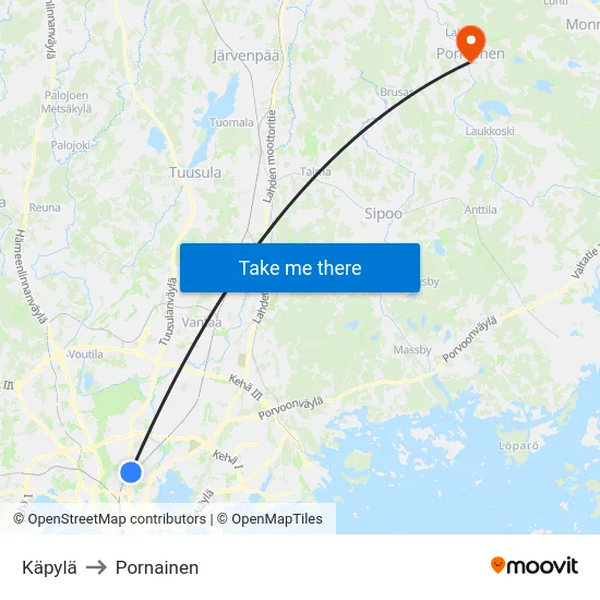 Käpylä to Pornainen map
