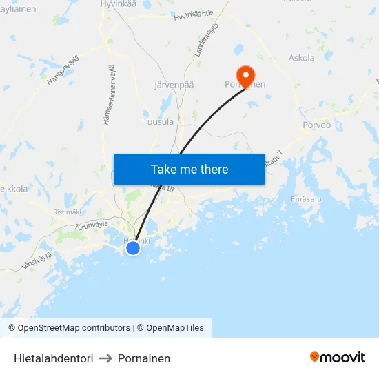 Hietalahti Square to Pornainen map