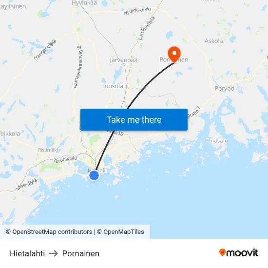 Hietalahti to Pornainen map