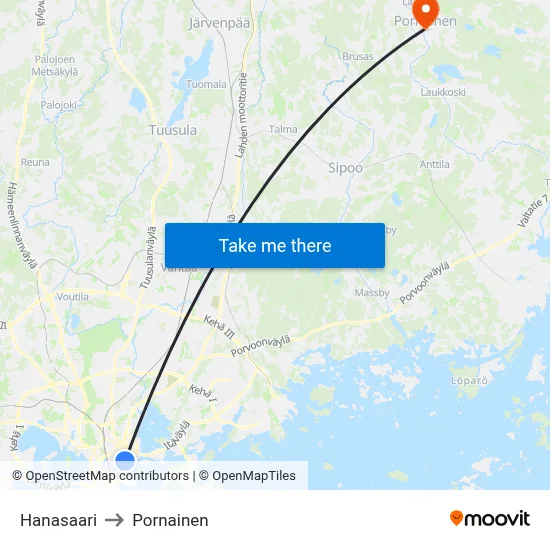 Hanasaari to Pornainen map