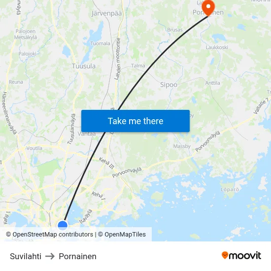 Suvilahti to Pornainen map