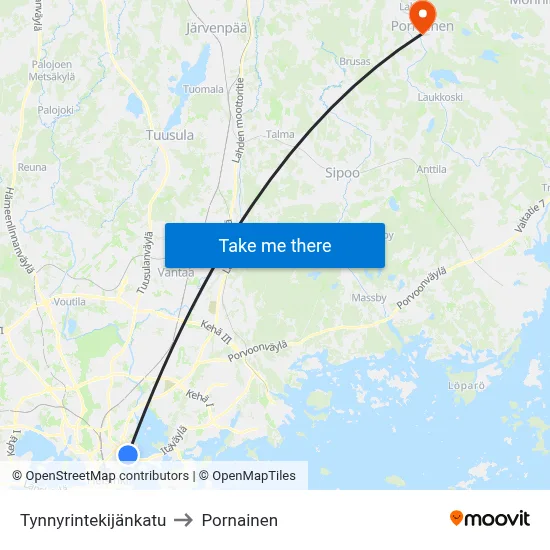 Cooper Street to Pornainen map