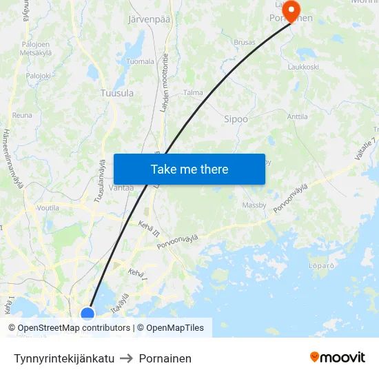 Cooper Street to Pornainen map