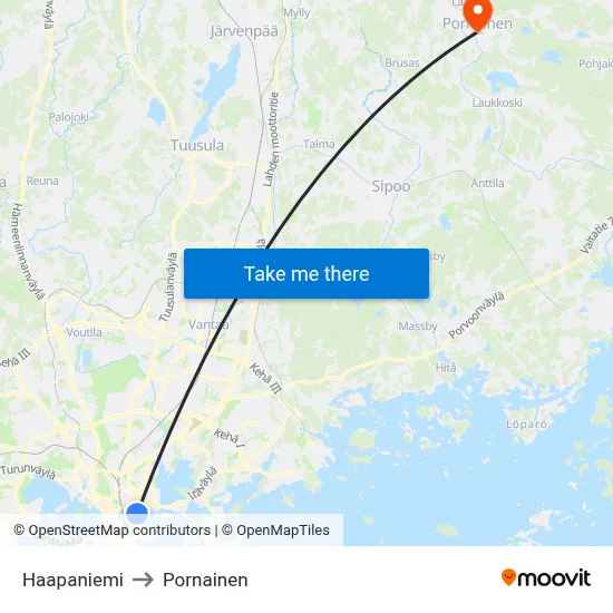 Haapaniemi to Pornainen map