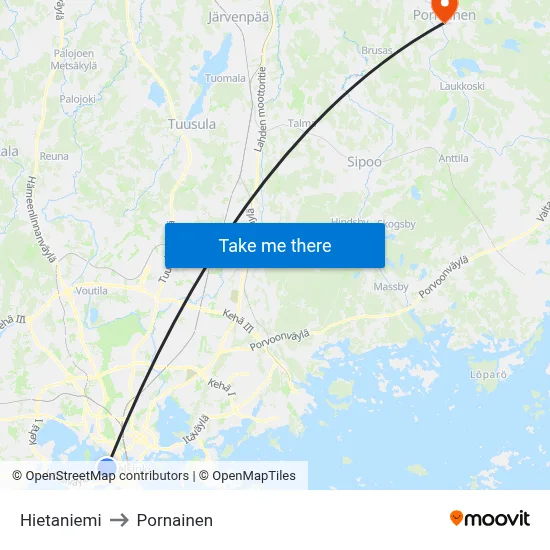 Hietaniemi to Pornainen map