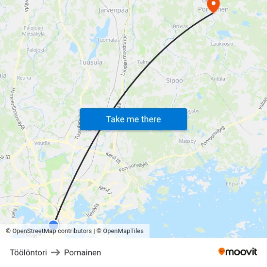 Töölö Square to Pornainen map