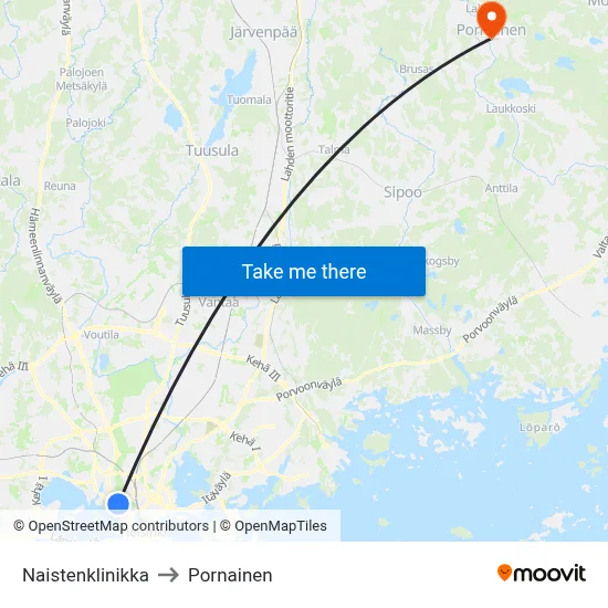 Women's Hospital to Pornainen map