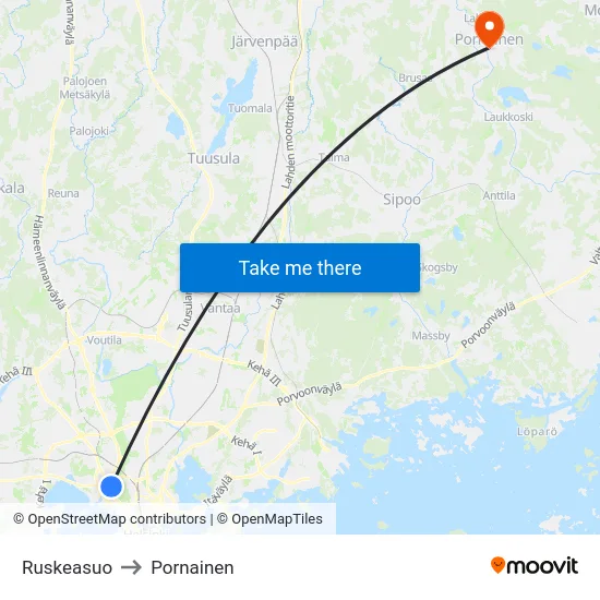 Ruskeasuo to Pornainen map