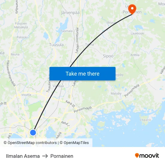 Ilmala Station to Pornainen map