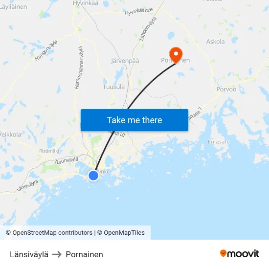 Länsiväylä to Pornainen map
