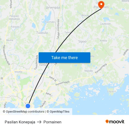 Pasilan Konepaja to Pornainen map