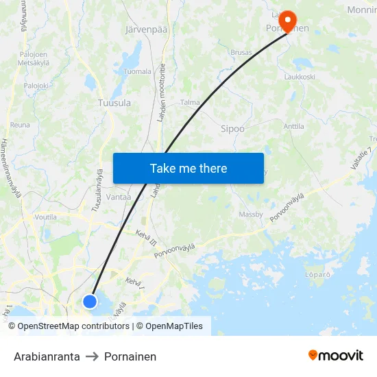 Arabianranta to Pornainen map