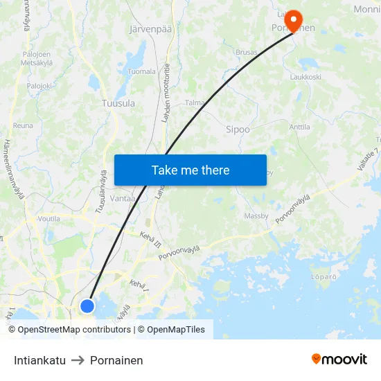 Intiankatu to Pornainen map