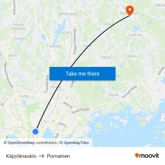 Käpylänaukio to Pornainen map