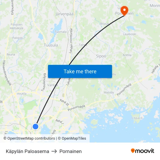 Käpylän Paloasema to Pornainen map