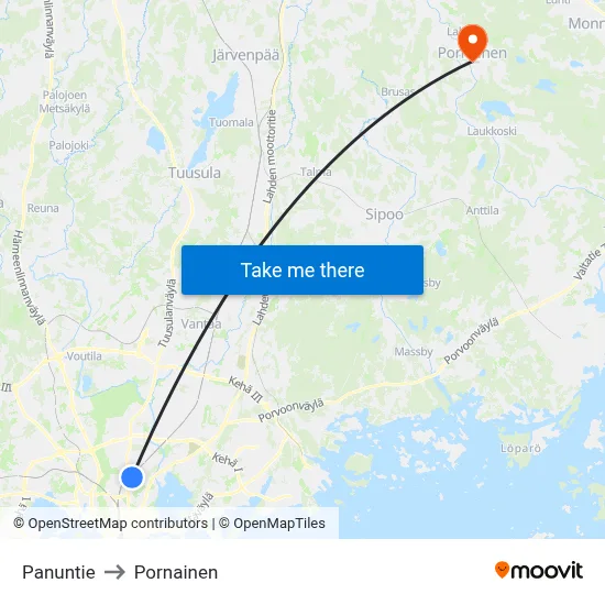Panuntie to Pornainen map