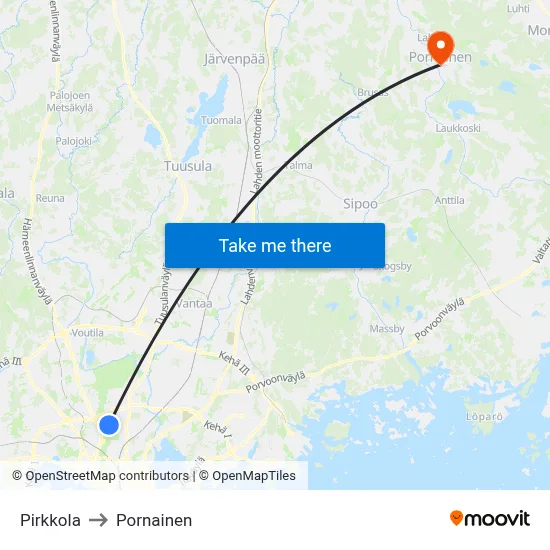 Pirkkola to Pornainen map