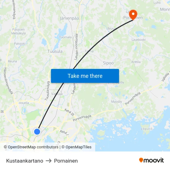 Kustaankartano to Pornainen map