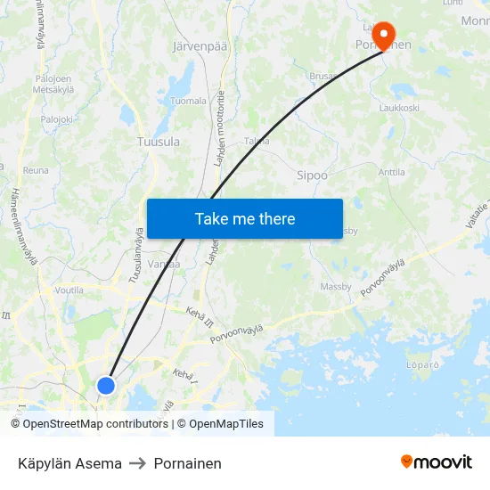 Käpylä Station to Pornainen map