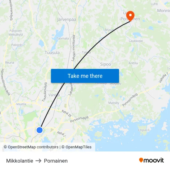 Mikkolantie to Pornainen map