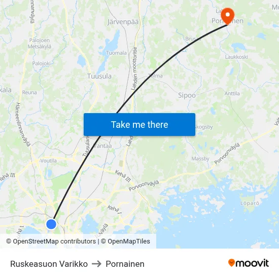 Ruskeasuon Varikko to Pornainen map