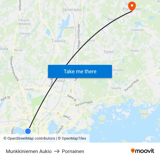Munkkiniemi Square to Pornainen map