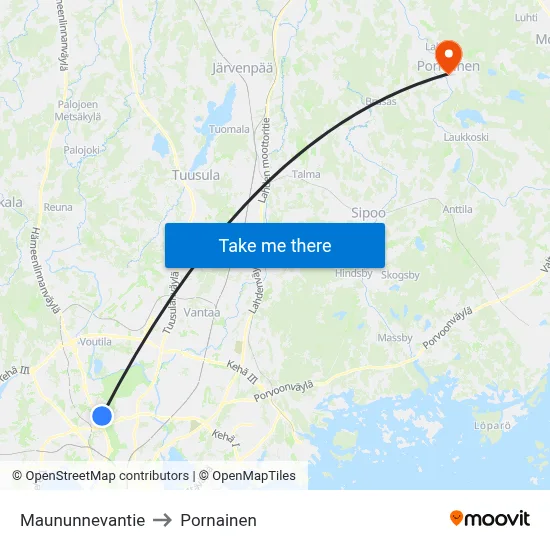 Maununneva Road to Pornainen map