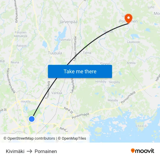 Kivimäki to Pornainen map