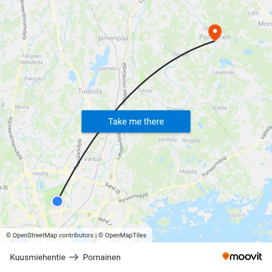 Kuusmiehentie to Pornainen map