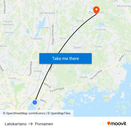 Latokartano to Pornainen map