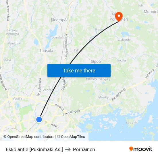 Eskolantie [Pukinmäki Station] to Pornainen map