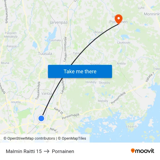 Malmin Raitti 15 to Pornainen map