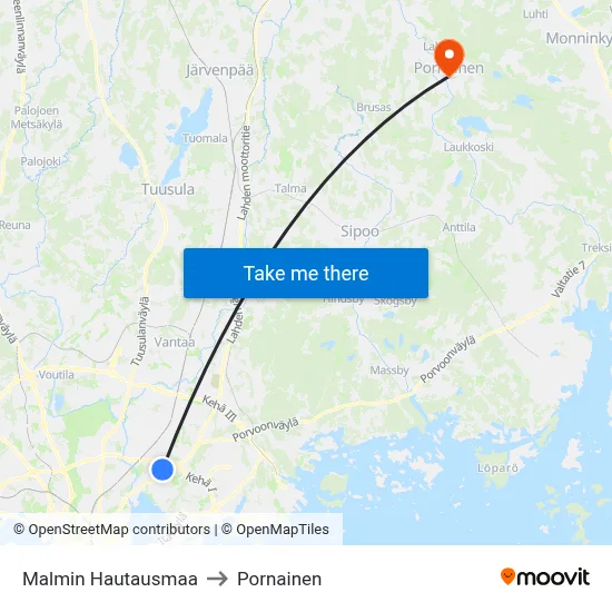 Malmin Hautausmaa to Pornainen map