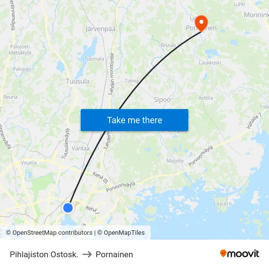 Pihlajiston Ostosk. to Pornainen map