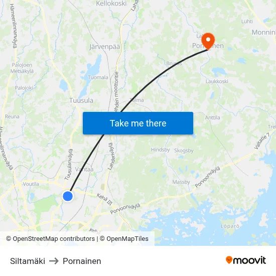Siltamäki to Pornainen map