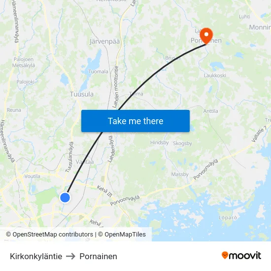 Kirkonkyläntie to Pornainen map