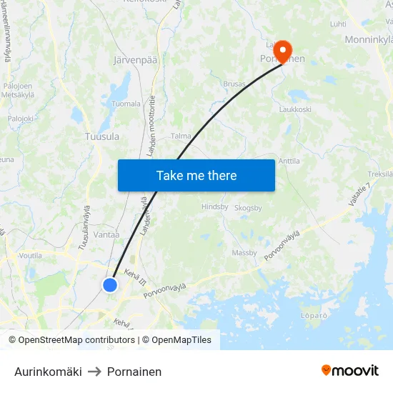 Sun Hill to Pornainen map