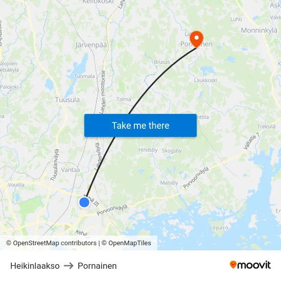 Heikinlaakso to Pornainen map