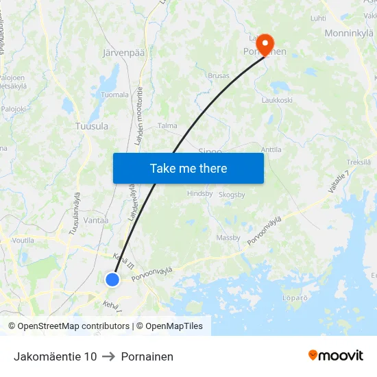 10 Jakomäentie to Pornainen map