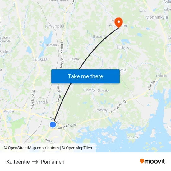 Kalteentie to Pornainen map