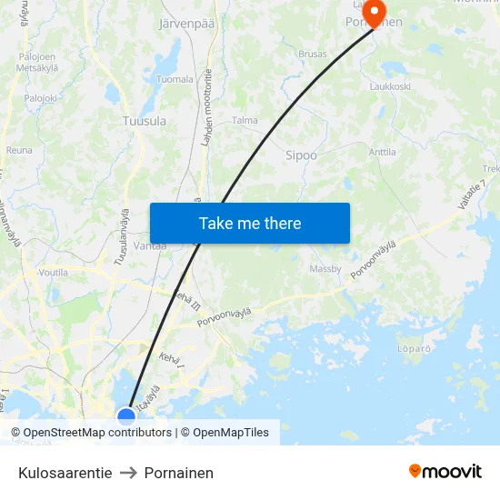 Kulosaari Road to Pornainen map