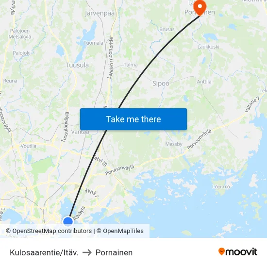 Kulosaarentie/Eastern Hwy to Pornainen map