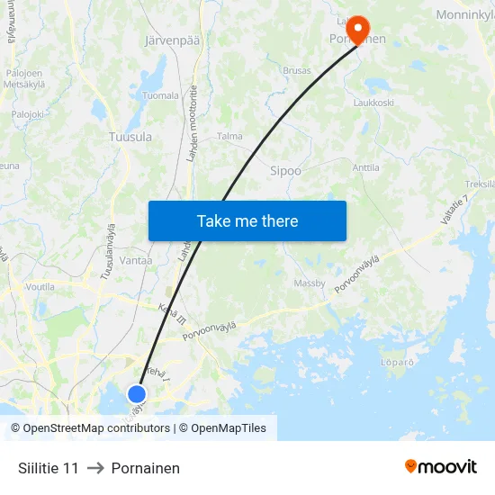 Siilitie 11 to Pornainen map