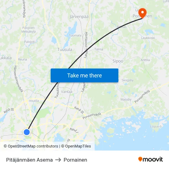 Pitajanmaki Station to Pornainen map